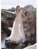 Long Sleeves Ivory Lace Tulle Sparkly Boho Beach Wedding Dress